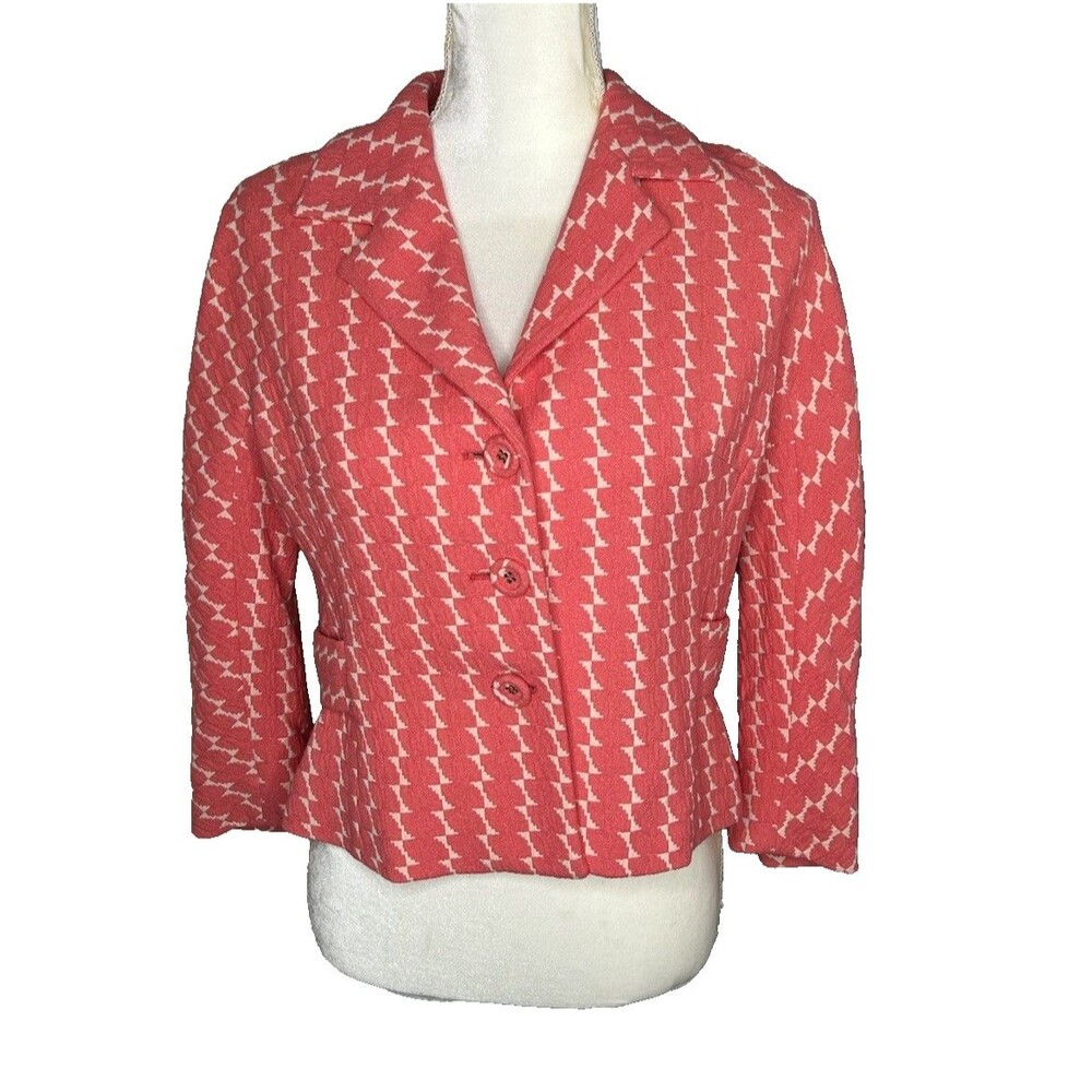 Nine West Office Business Casual Button Down Coral Striped Blazer Size Small